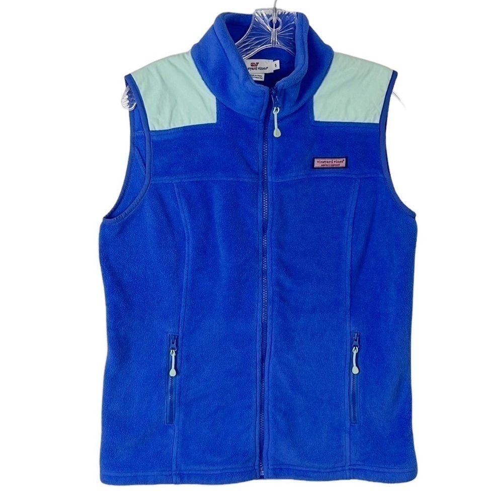 Vineyard Vines Full Zip Fleece Vest‎ Women's S Blue Mint Green Zip Pockets
